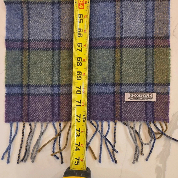 VTG Foxford Irish Lambs Wool Plaid Tartan Scarf Purple Blue Green Unisex - Picture 5 of 6